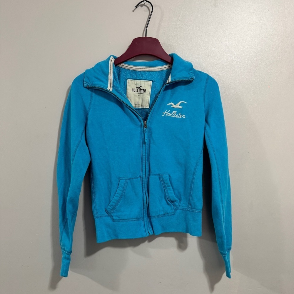 Vintage Hollister Blue Zip Up Hoodie Women’s L Y2K Turquoise 2000’s